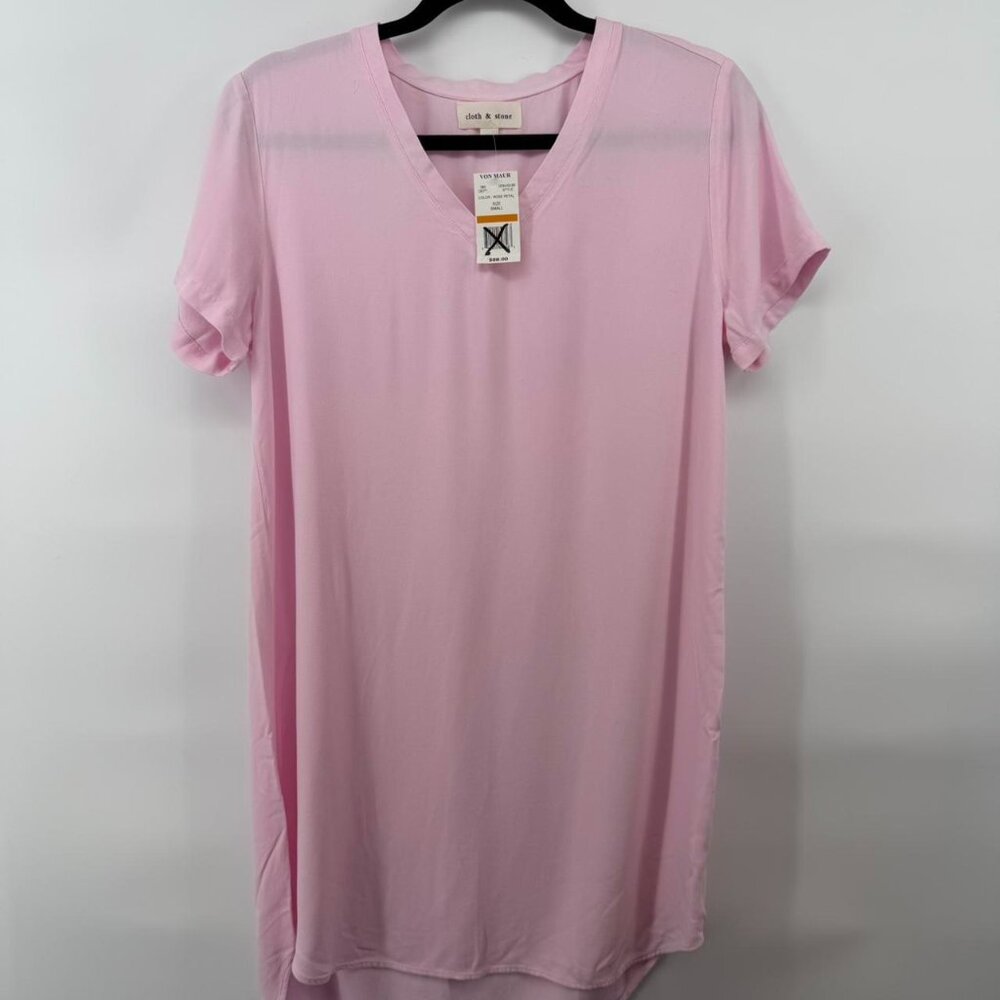 NWT Anthropologie Cloth & Stone Women’s T Shirt Dress Pink V Neck Rayon Size S